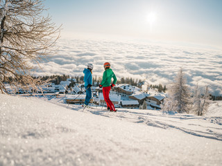 Skifahrer auf der Gerlitzen in Kärnten im Skiurlaub
